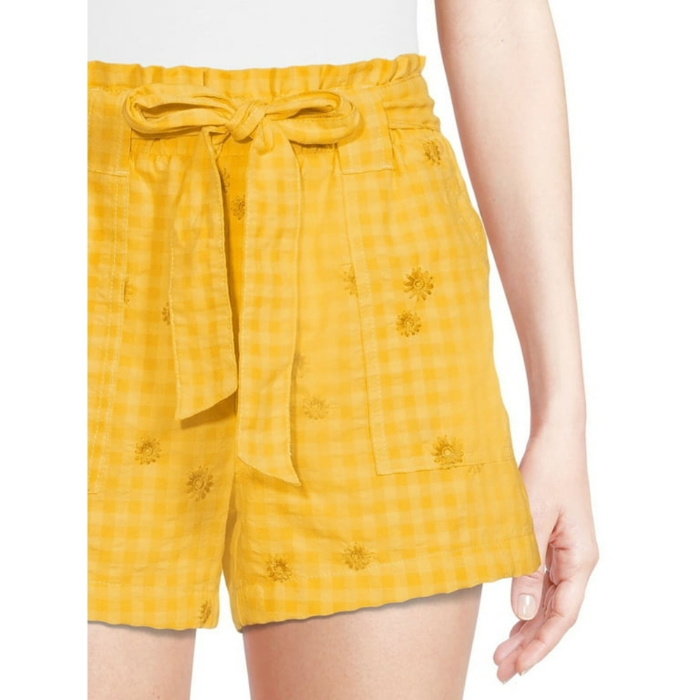 Time and Tru Yellow Shorts with Embroidered Flowers Size XL